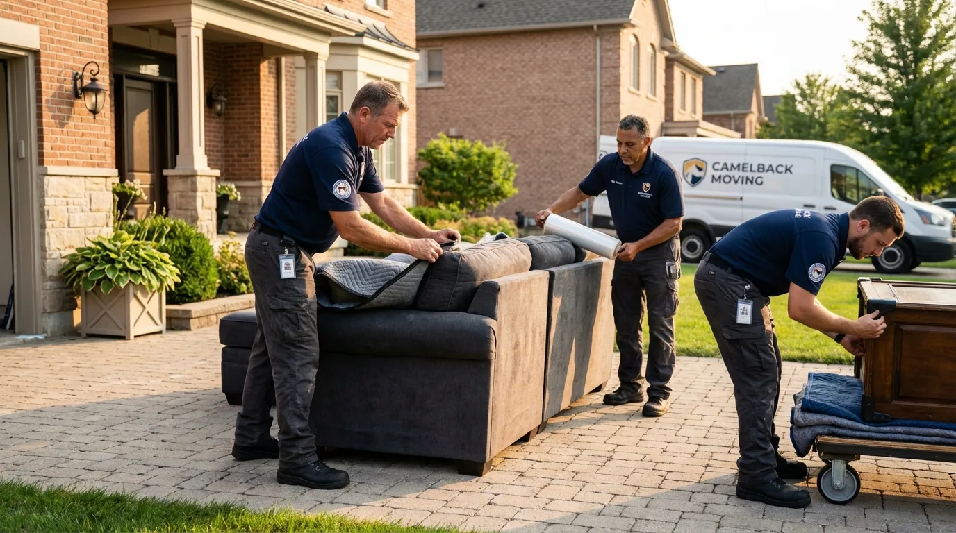 Large estate moving crew wrapping furniture in Lancaster, WI