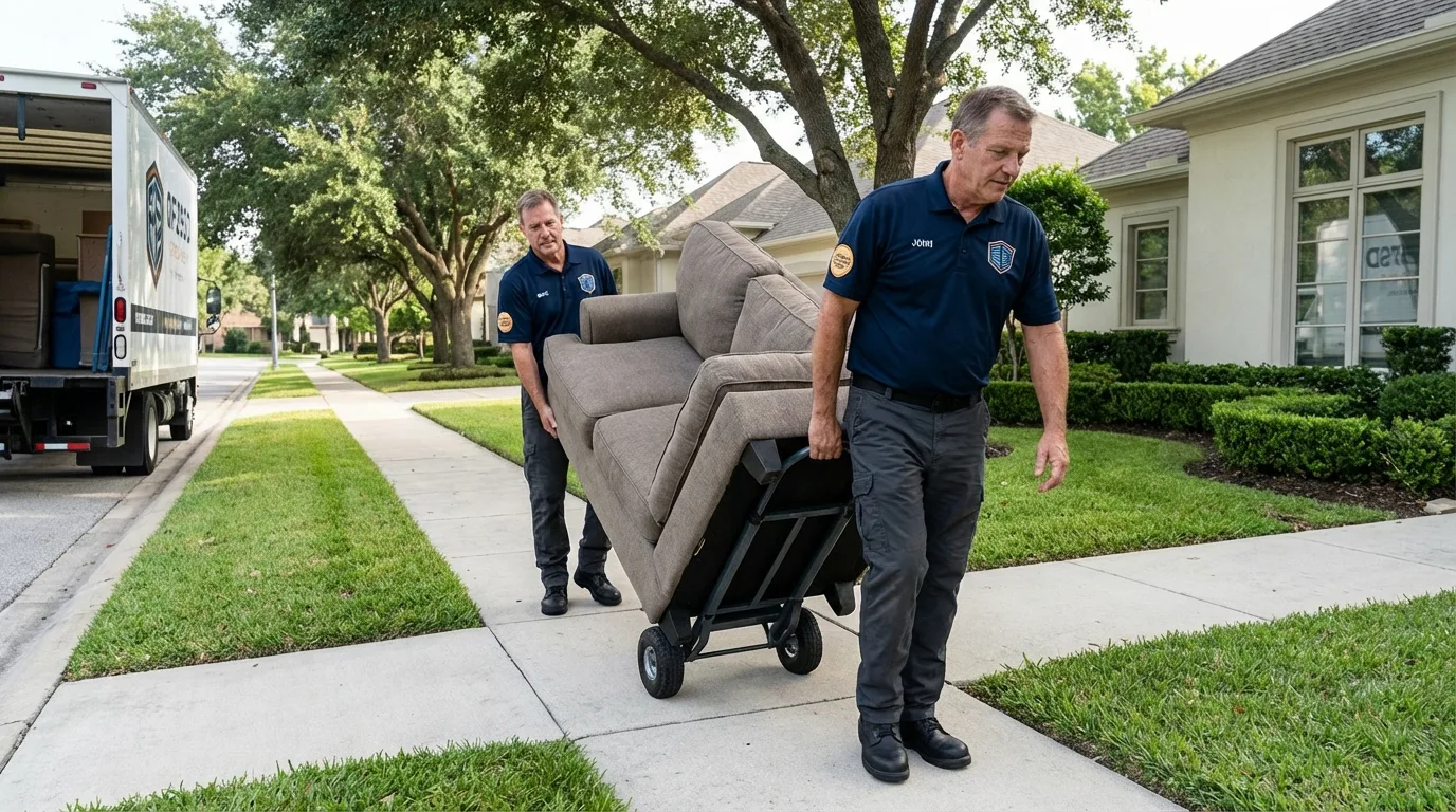 Local residential moving crew loading furniture in Lancaster, WI